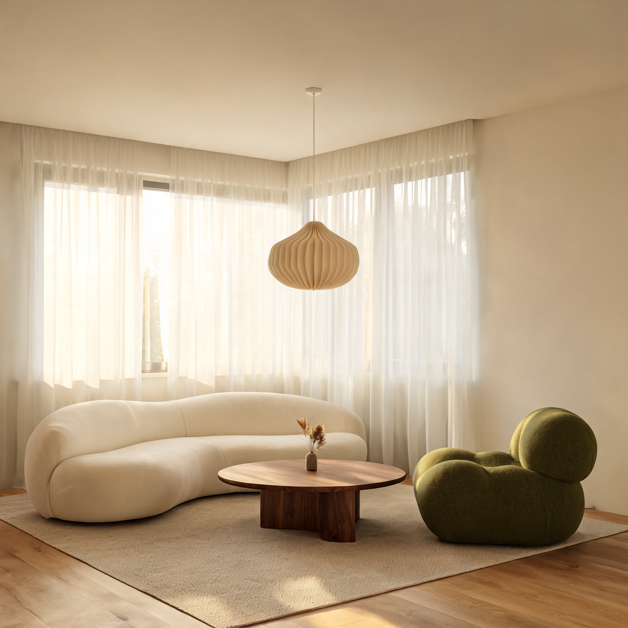 Minimal living room restyled with sculptural furniture