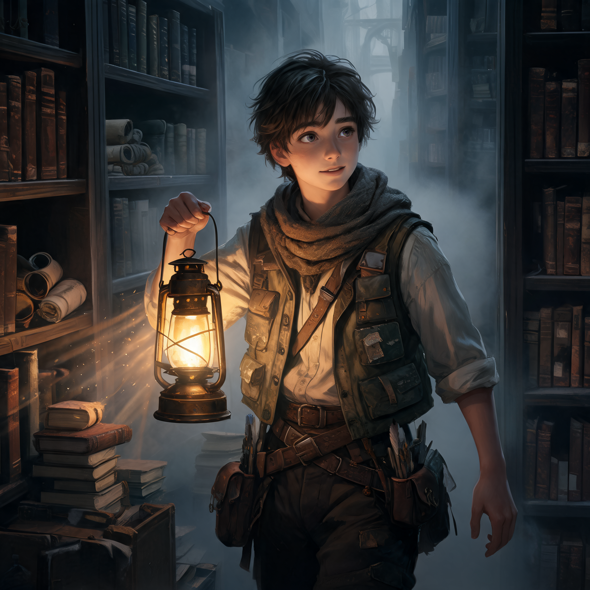 Fantasy character concept art with lantern light
