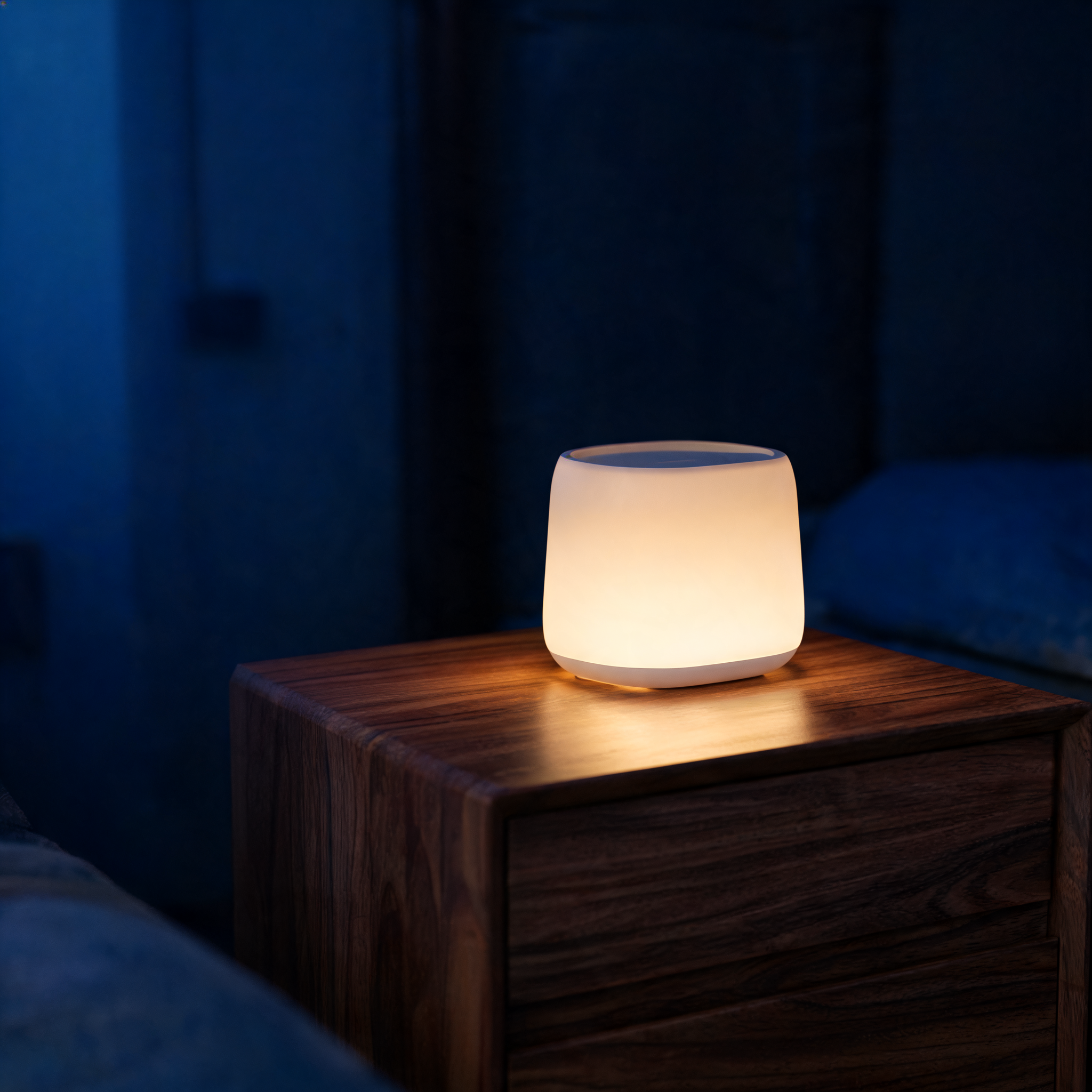 Ad creative for a smart lamp on a nightstand