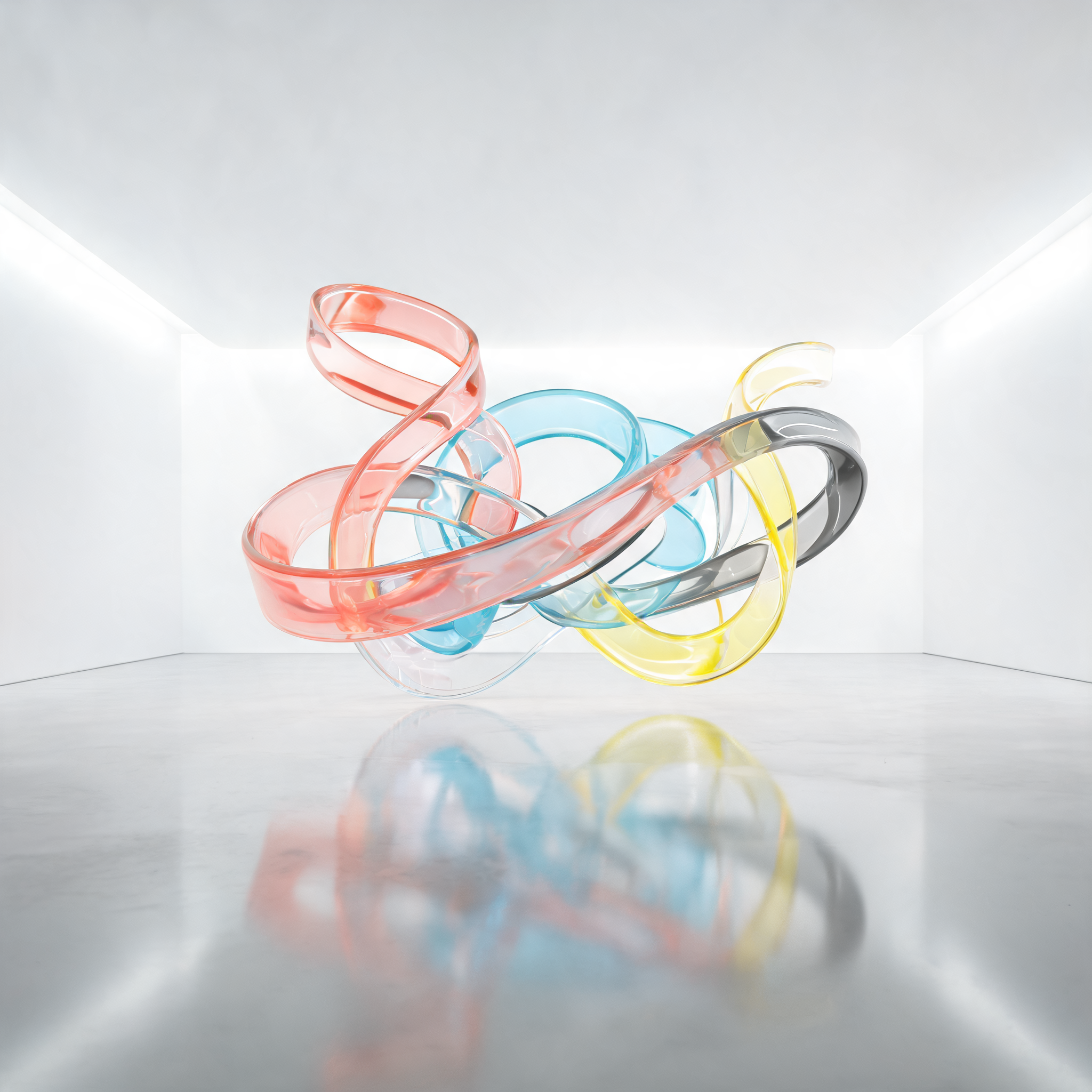 Abstract generated art with glass ribbons and color